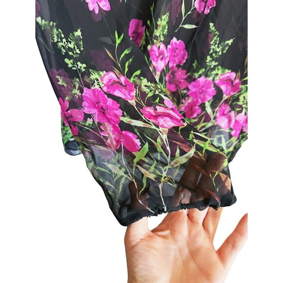 Dennis Basso Floral Cold Shoulder Blouse M Fairycore Whimsigoth Dark Romantic - Picture 5 of 8